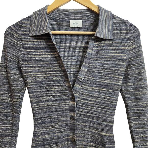 NWOT Aritizia Wilfred Cove Knit Polo Midi Dress S Striped Button-Up Bodycon - Picture 3 of 12